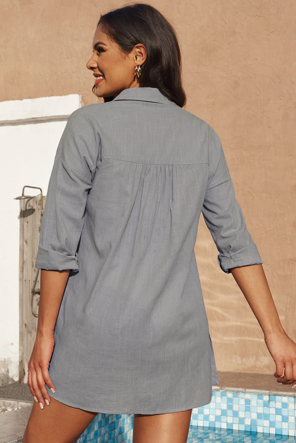 Button-Up Longline Shirt with Breast Pockets